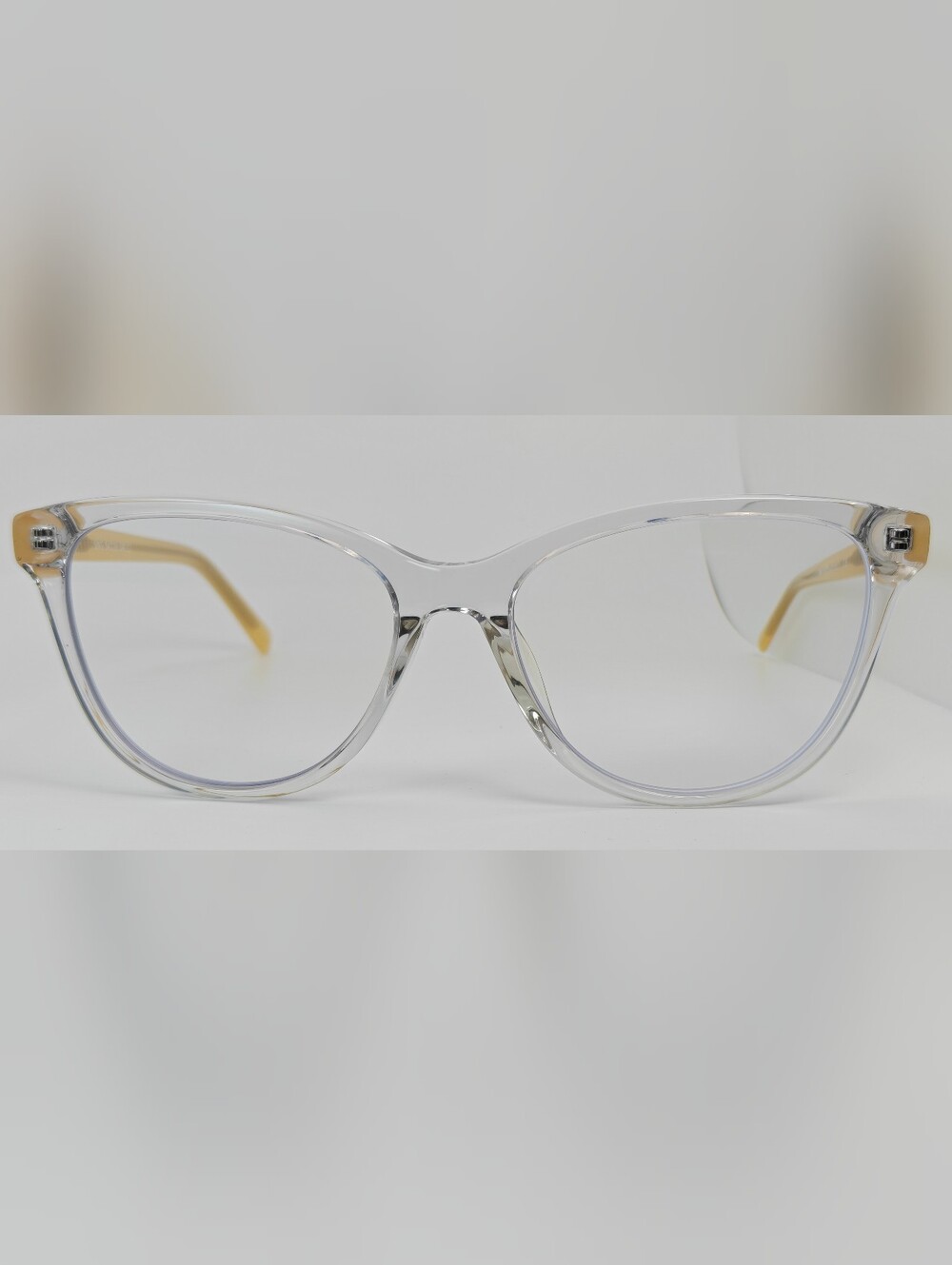 Sing. Clear Cat-Eye Reading Glasses with Vanilla Temples. Minimalist.